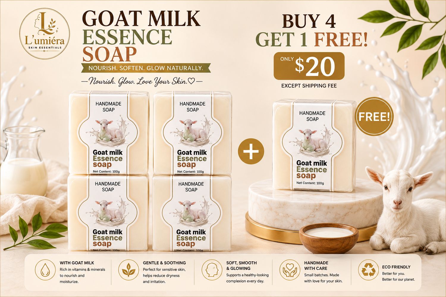 Buy 4 GET 1 Free Goat’s Milk soap