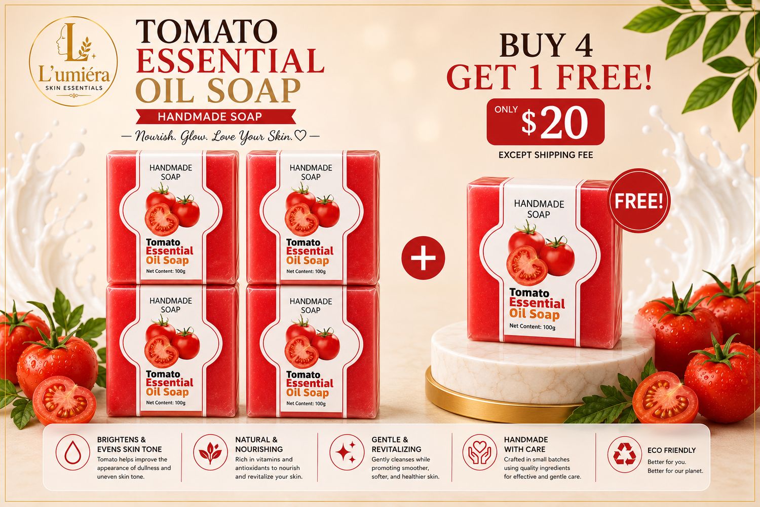 Buy 4 Get 1 Free Handmade Tomato Soap