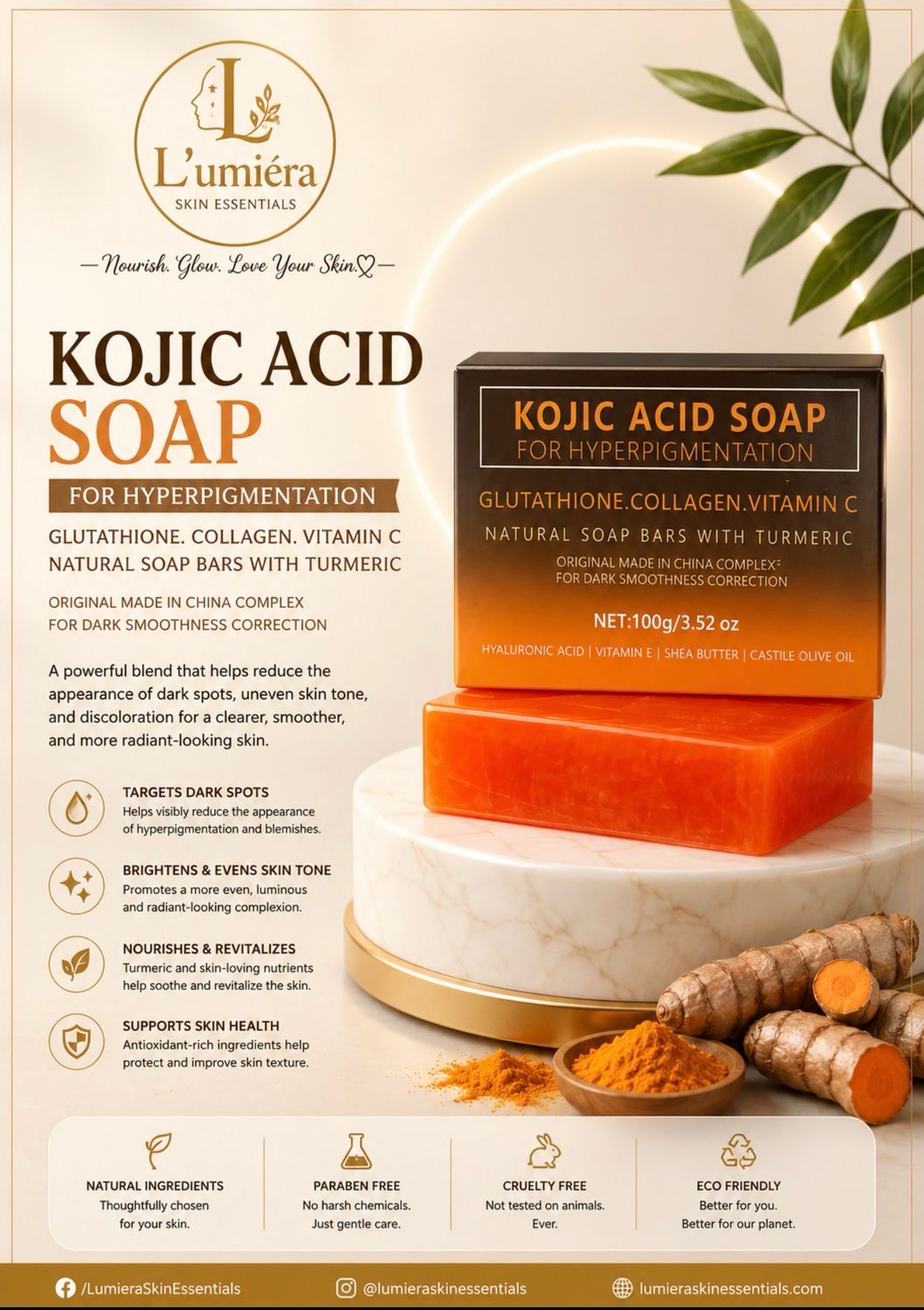 L’umiéra Signature Essentials Collections Organic Kojic Acid Soap 100g
