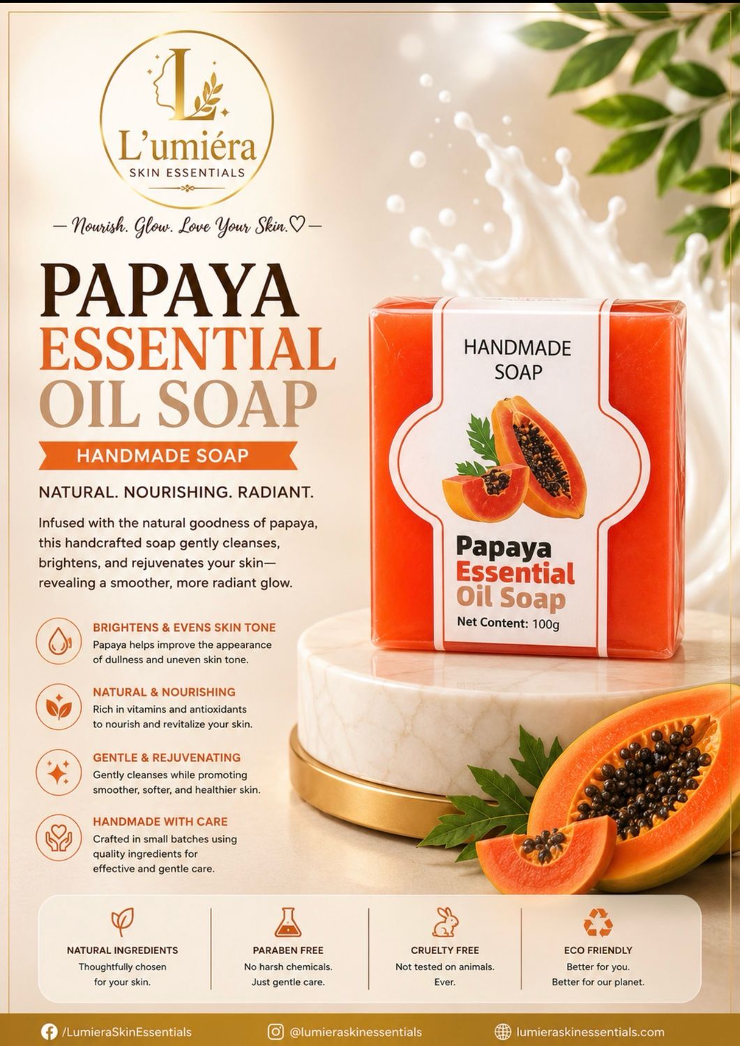 L’umiéra Signature Essentials Collections Handmade Organic Papaya Essential Oil Soap 100g