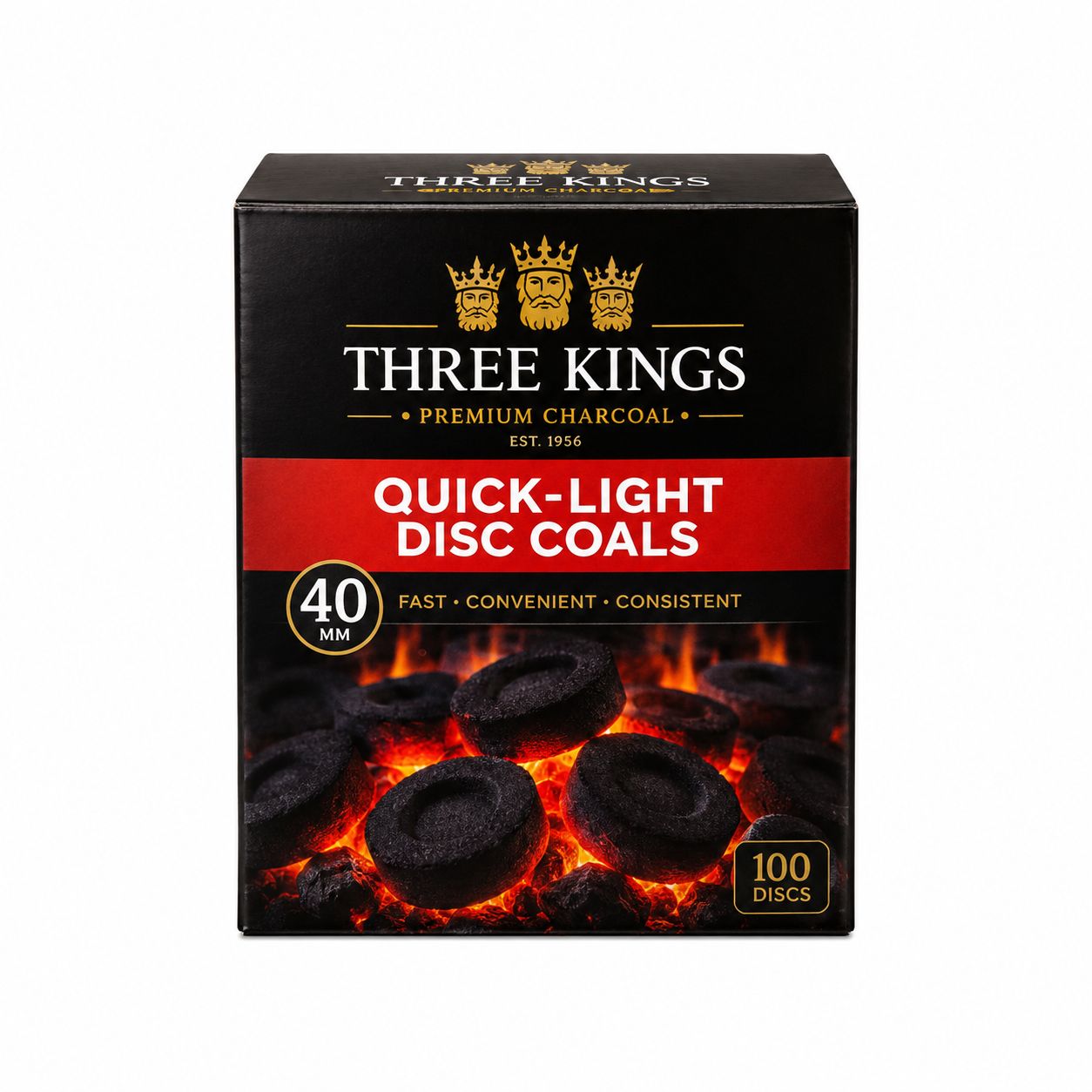 Three Kings Quick-Light Disc Coals - 40mm
