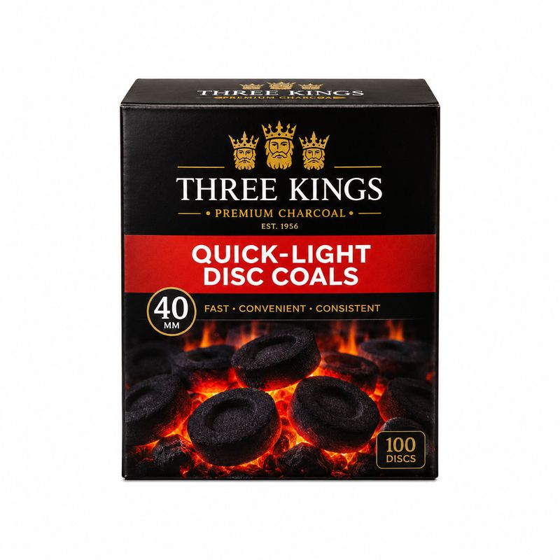 Three Kings Quick-Light Disc Coals - 40mm