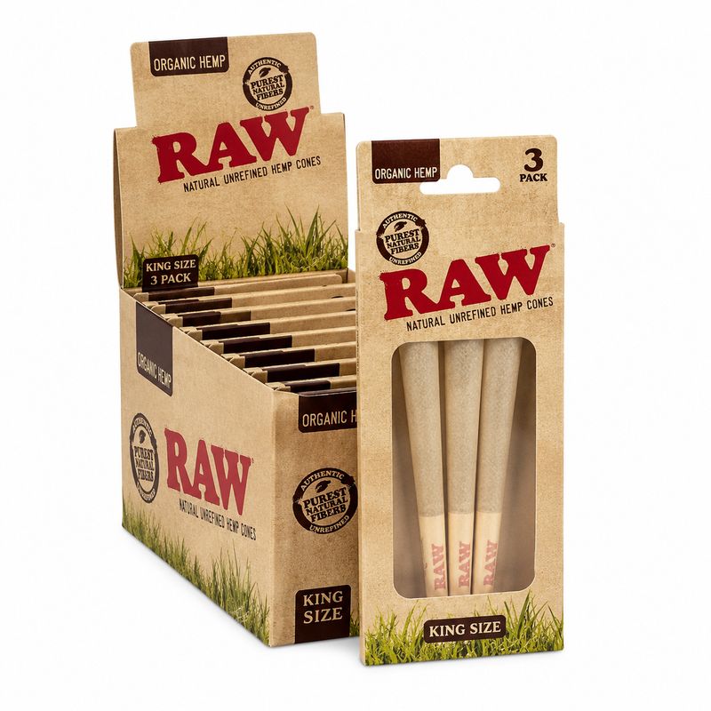 RAW Organic Hemp King Size Pre-Rolled Cones - 3 Pack