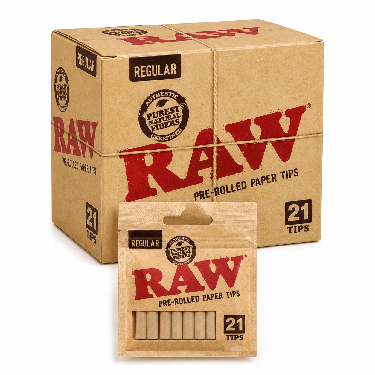RAW Regular Pre-Rolled Paper Tips - 21 Count
