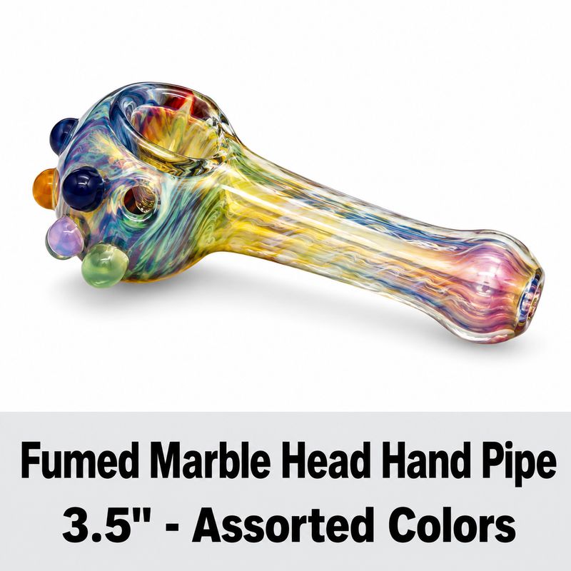 Fumed Marble Head Glass Hand Pipe - 3.5"