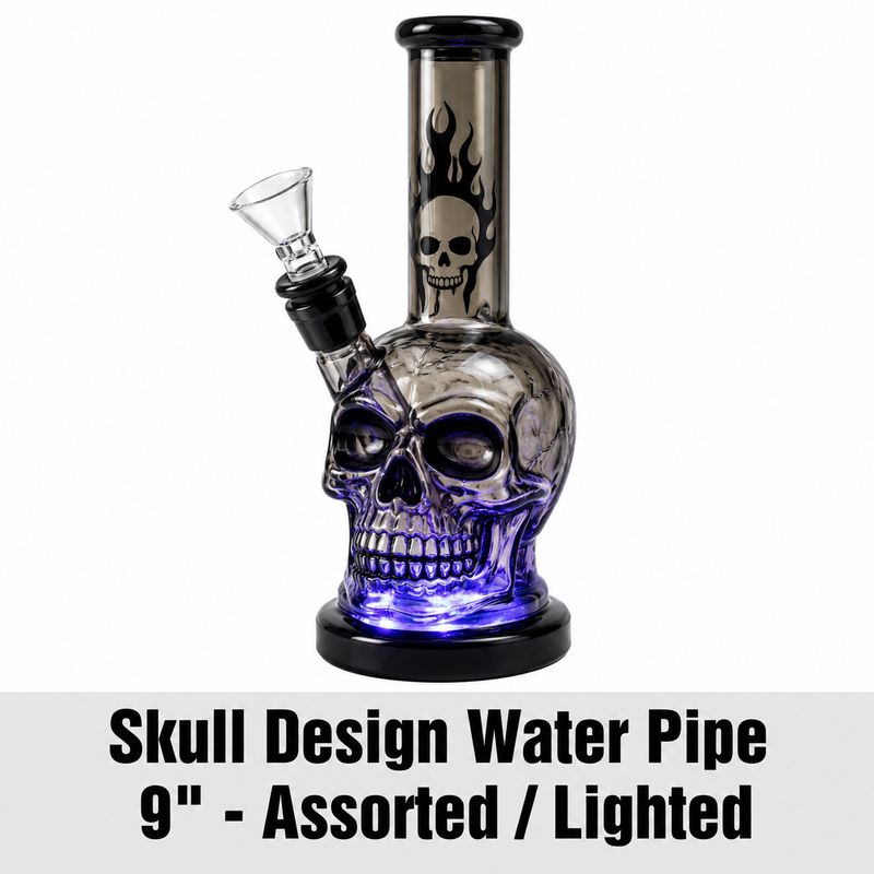 Skull Design Water Pipe with USB Light - 9"