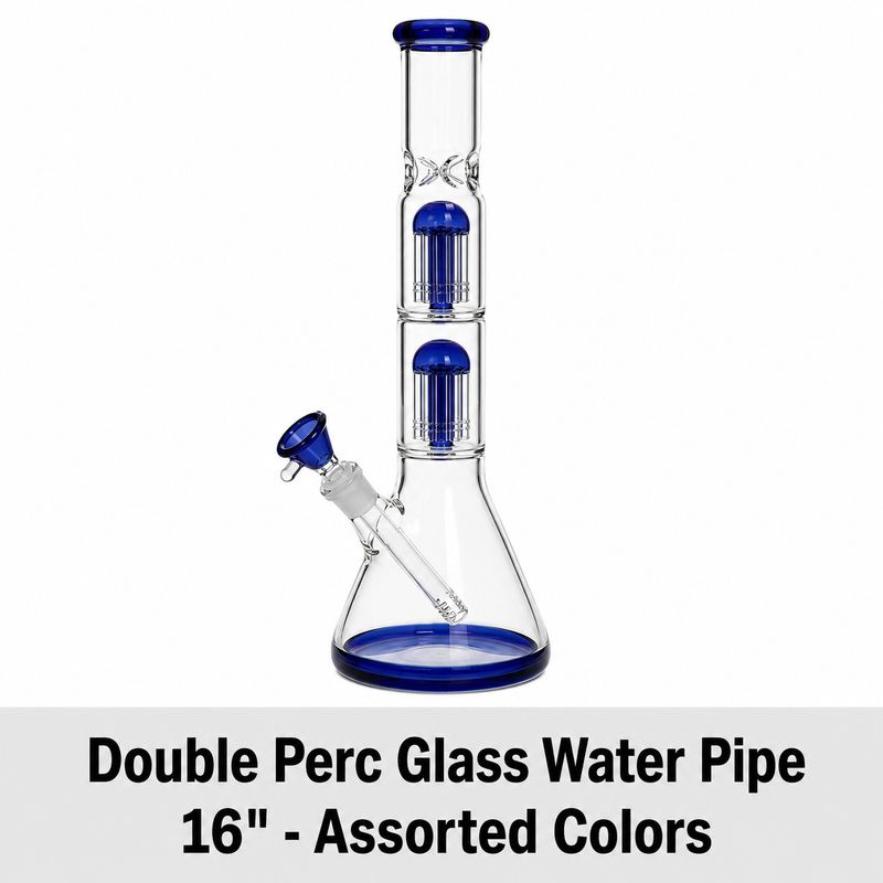 Double Perc Glass Water Pipe - 16"
