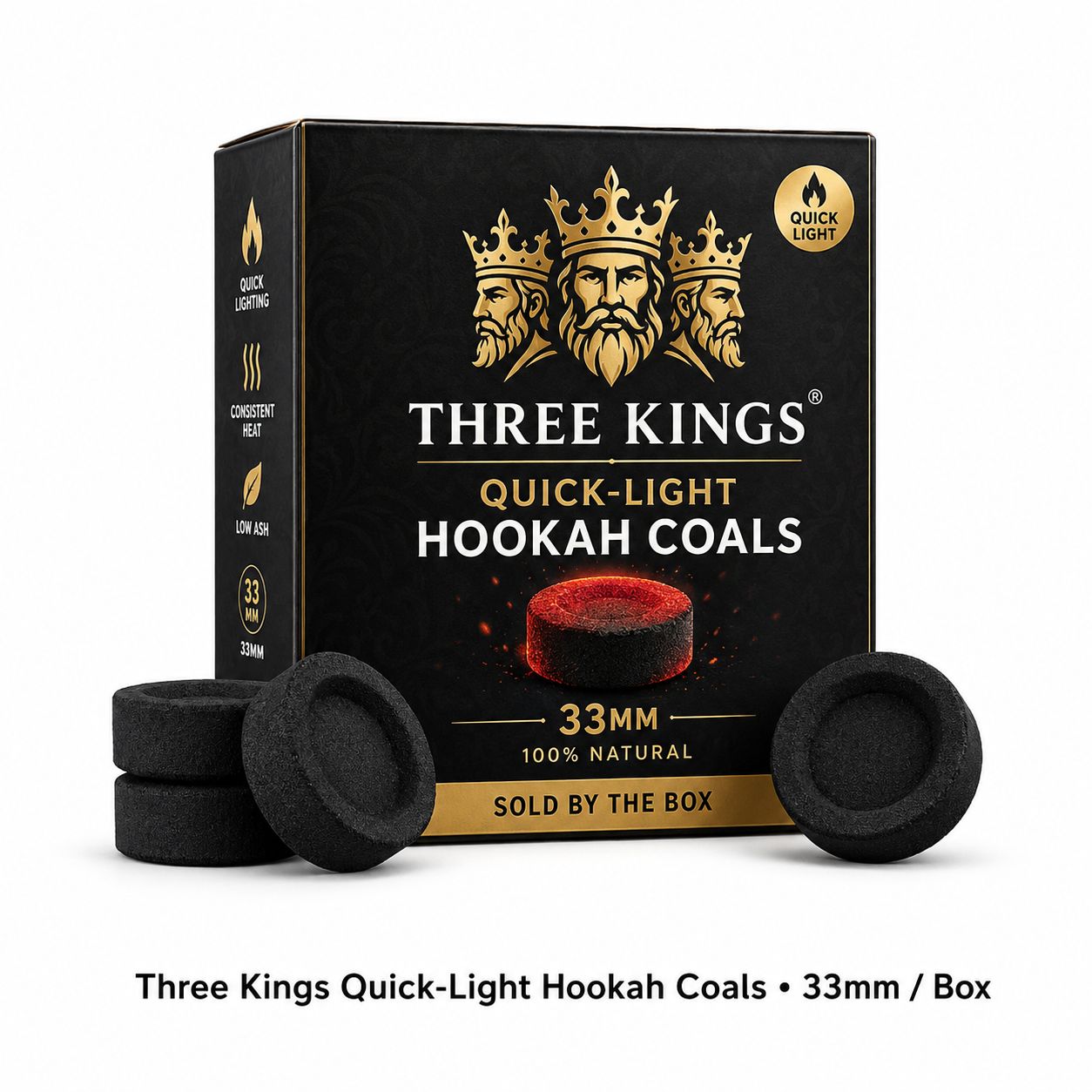 Three Kings Quick-Light Hookah Coals 33mm