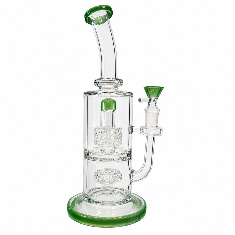 12" Emerald Dual-Perc Glass Water Pipe
