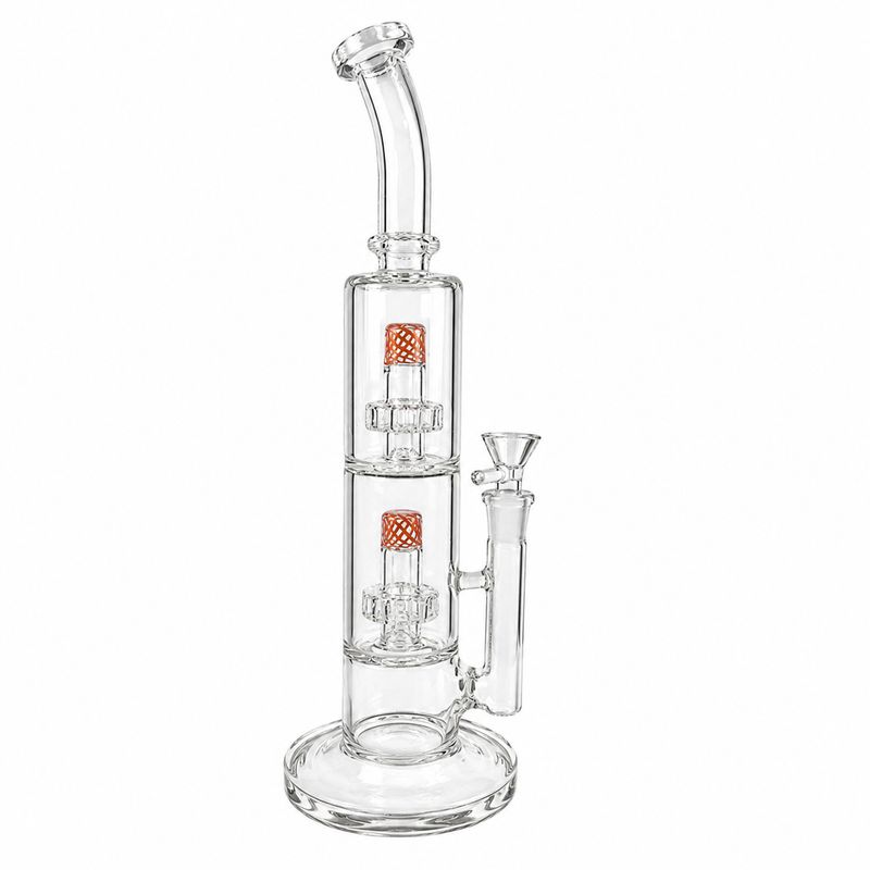 12" Ember Dual-Chamber Orange Perc Glass Water Pipe
