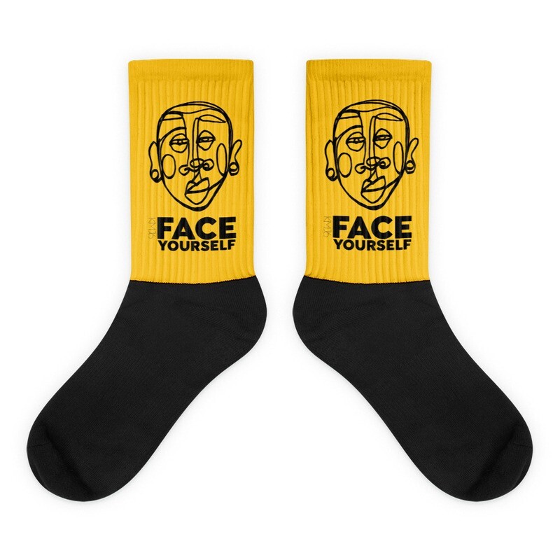 &#39;Face Yourself&#39; Mustard Socks