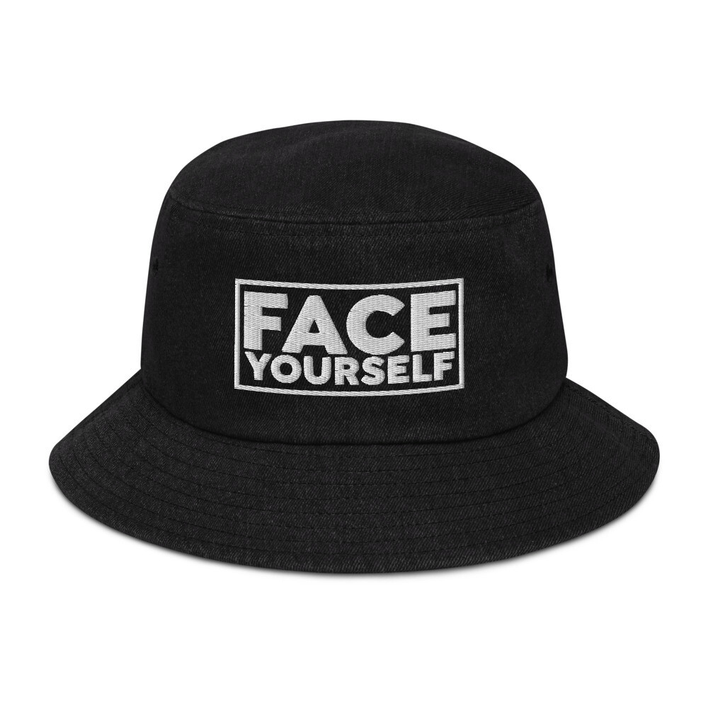 &#39;Face Yourself&#39; Denim bucket hat