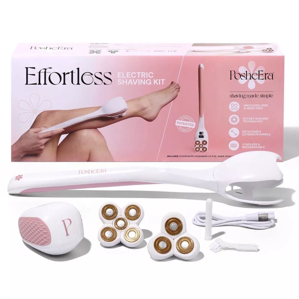 PosheEra Women's Electric Shaver Kit: Battery Powered, Rotary Type, For Bikini Line, All Hair Types