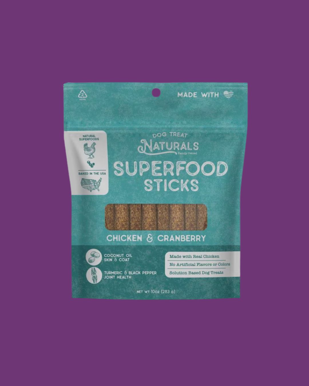 Dog Treat Naturals- Superfood Sticks Chicken and Cranberry 10oz