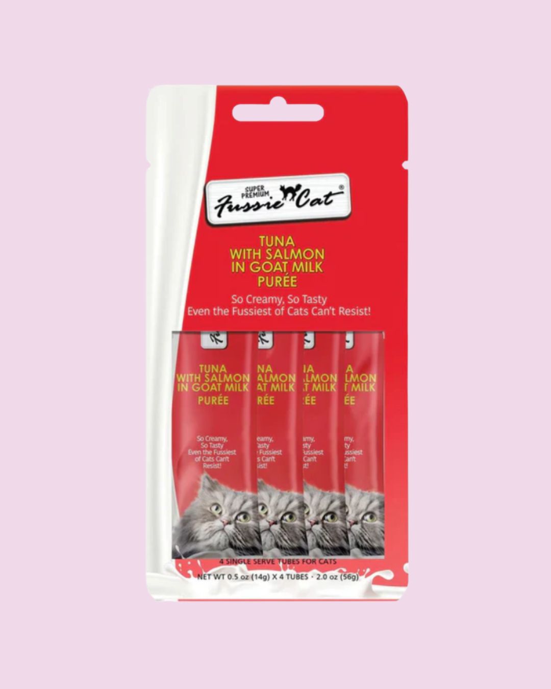 Fussie Cat- Tuna with Salmon in Goat Milk Puree Treat 4-pack