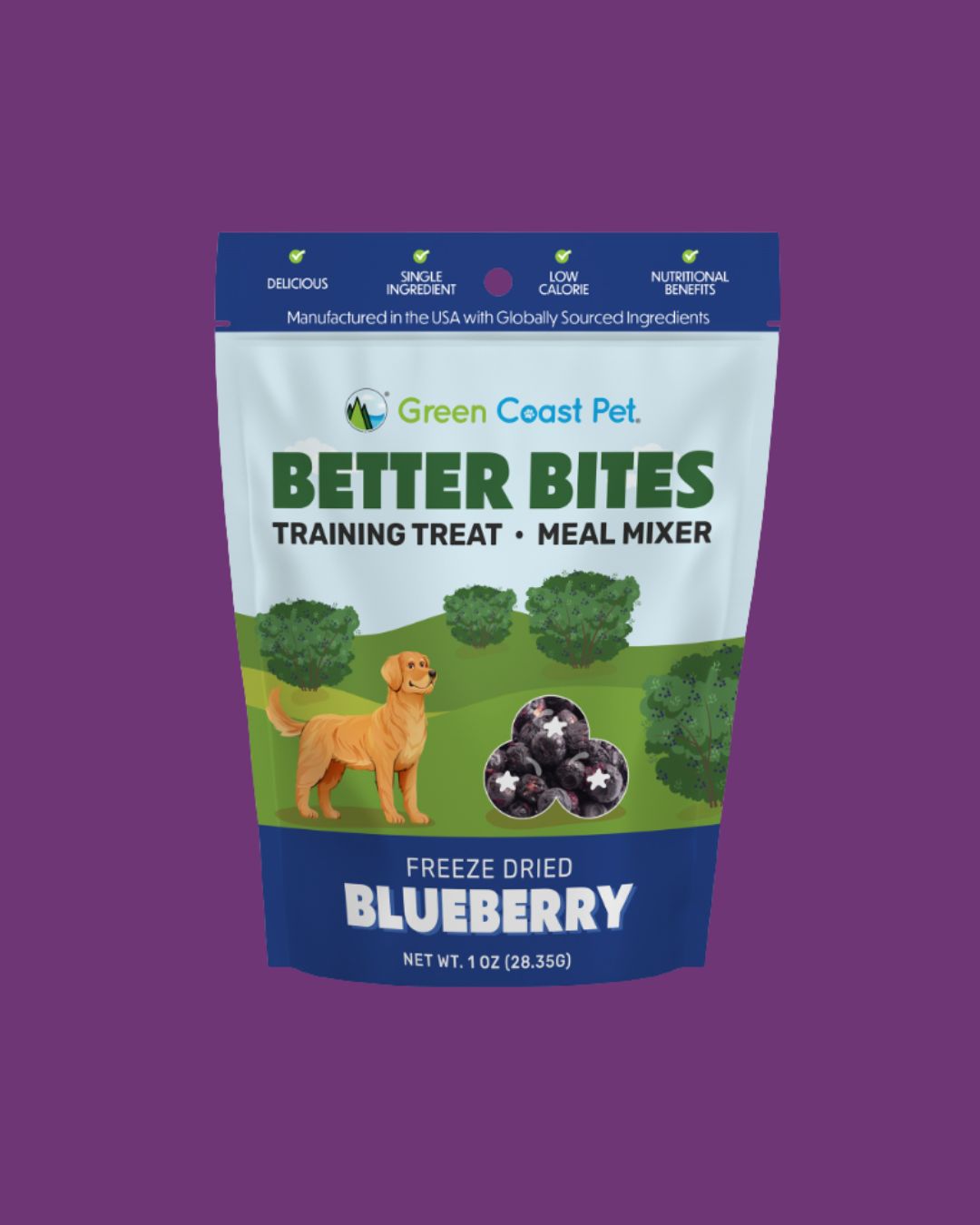 Green Coast Pet- Better Bites Freeze Dried Blueberry 1oz