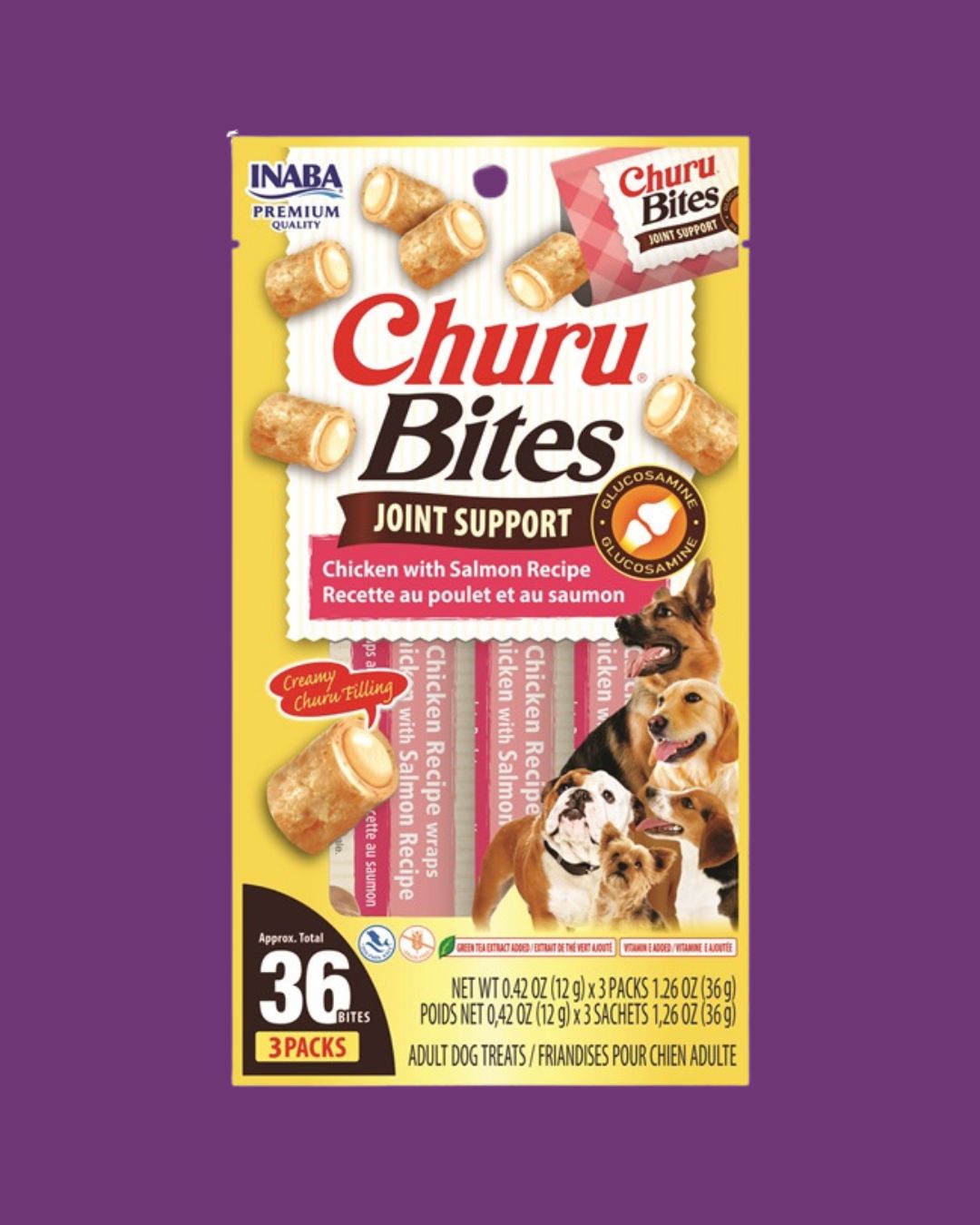 Churu Bites Dog Treat- Joint Support Chicken with Salmon Recipe 3pk