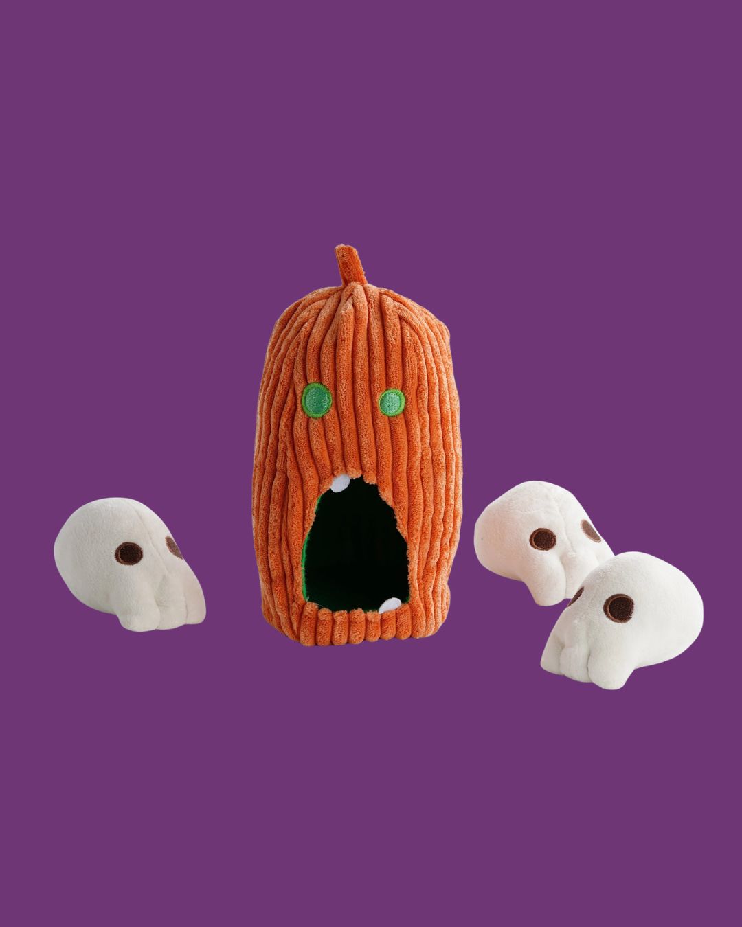Nocciola Burroween Pumpkin Toy with 3 Squeaky Skulls Halloween Gift