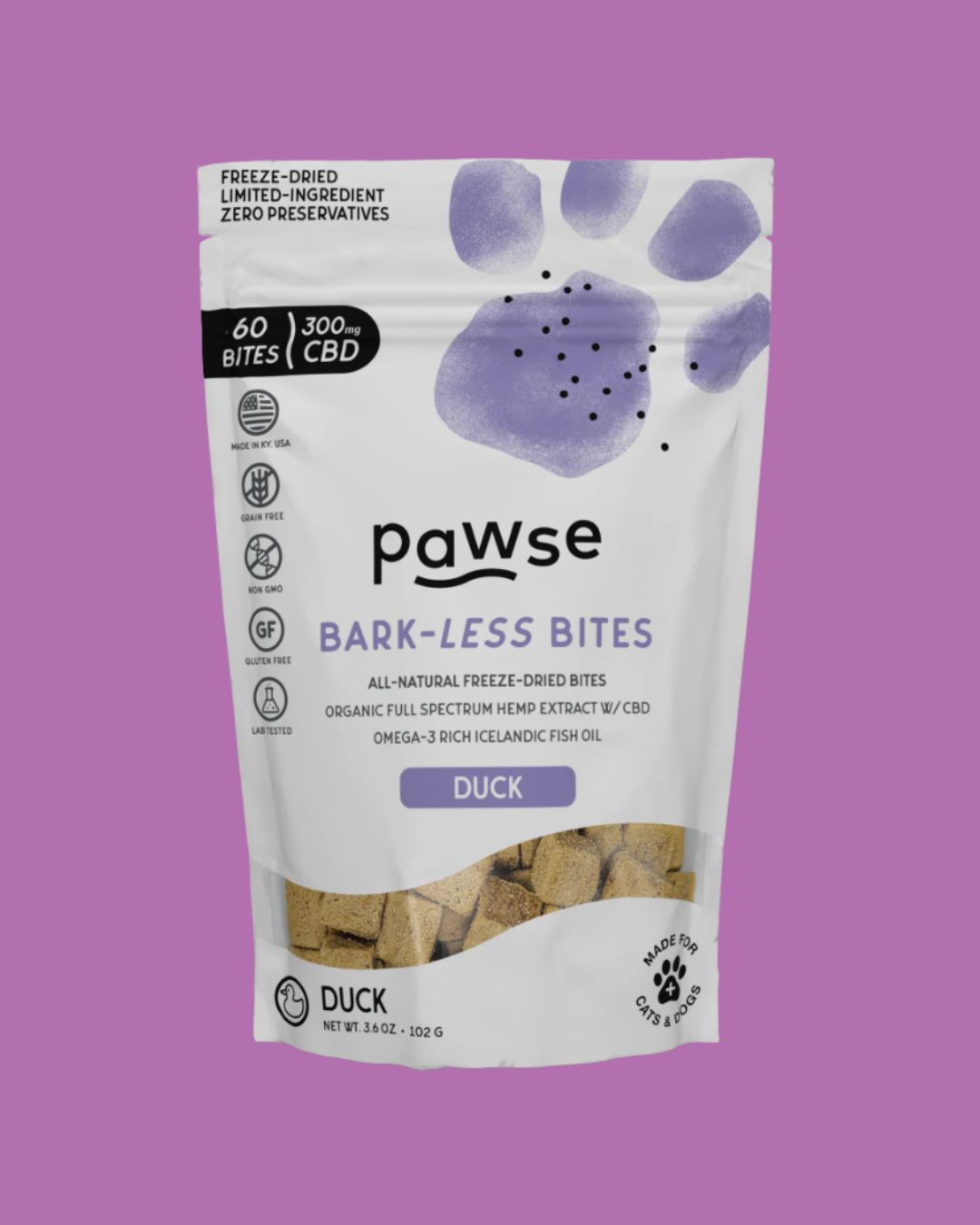 Pawse- Bark-Less Duck CBD Bites 60ct 300mg