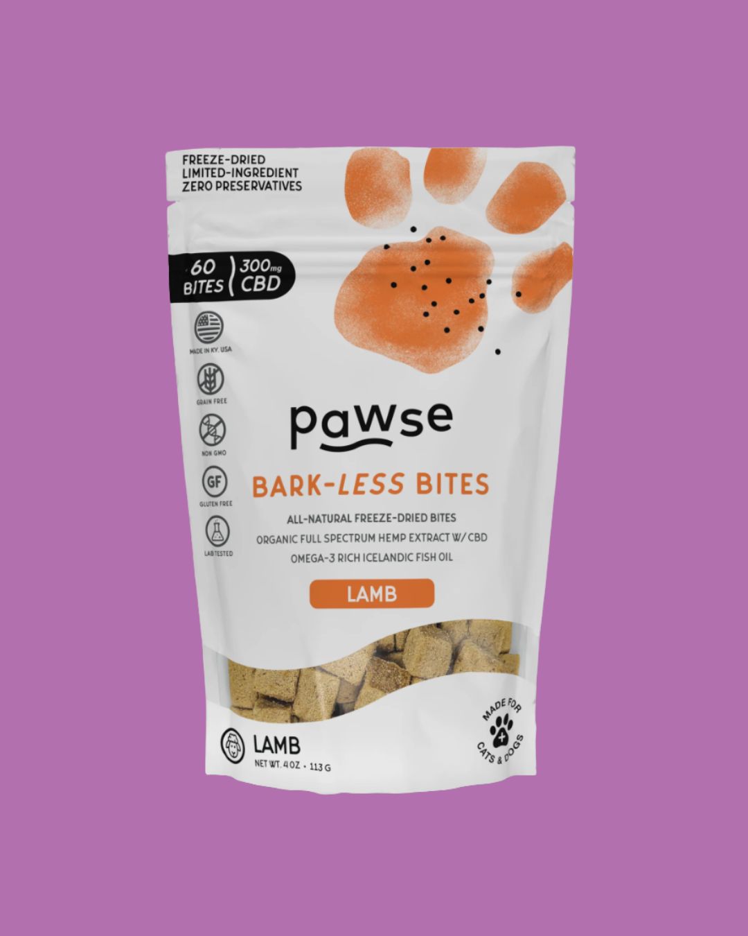 Pawse- Bark-Less Lamb CBD Treats 60ct 300mg