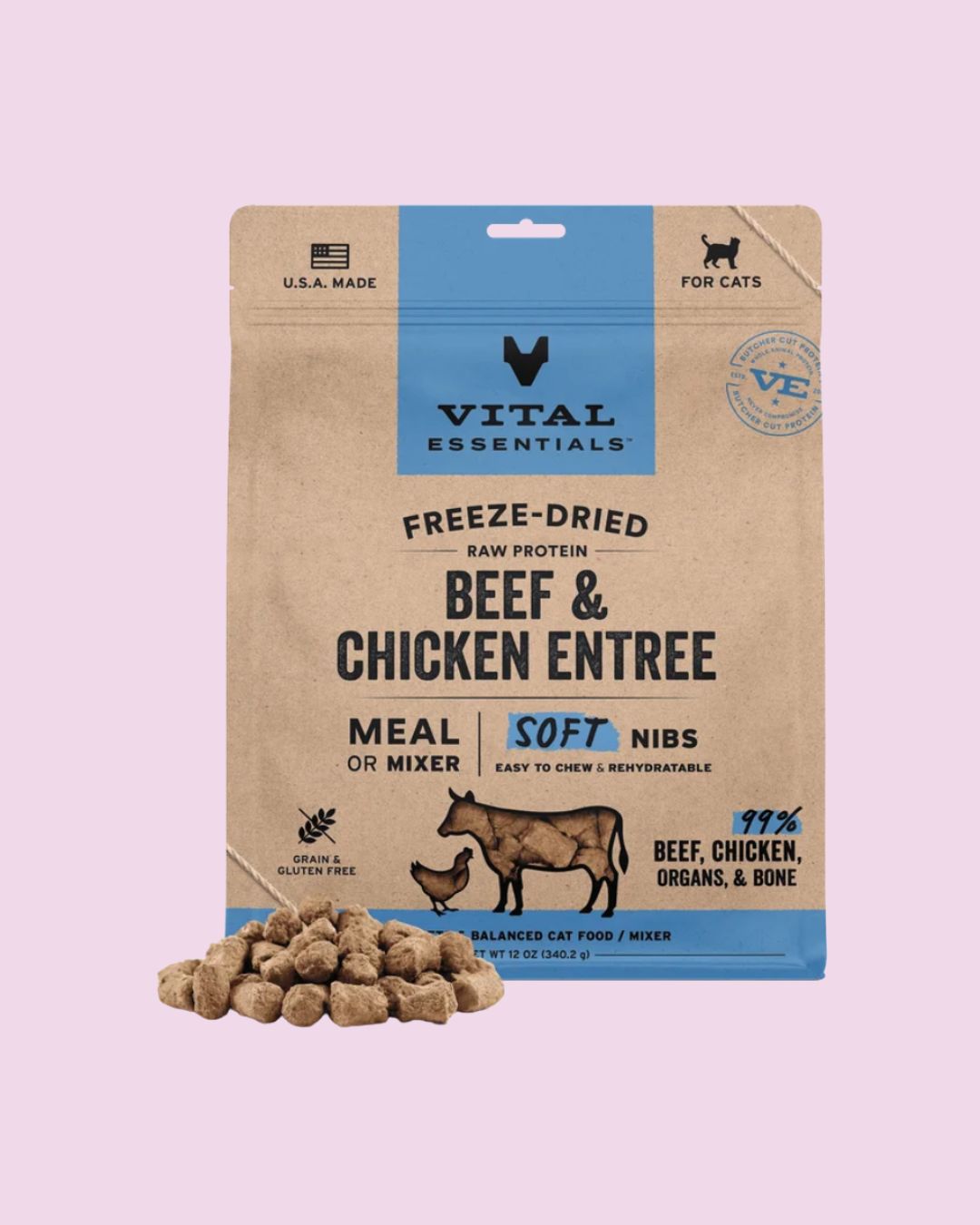 Vital Essentials - Freeze-Dried Beef and Chicken Soft Nibs Raw Cat Food - 12oz