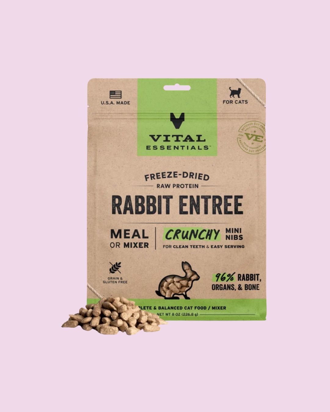 Vital Essentials- Freeze Dried Rabbit Entree Crunchy Mini Nibs for Cats 8oz