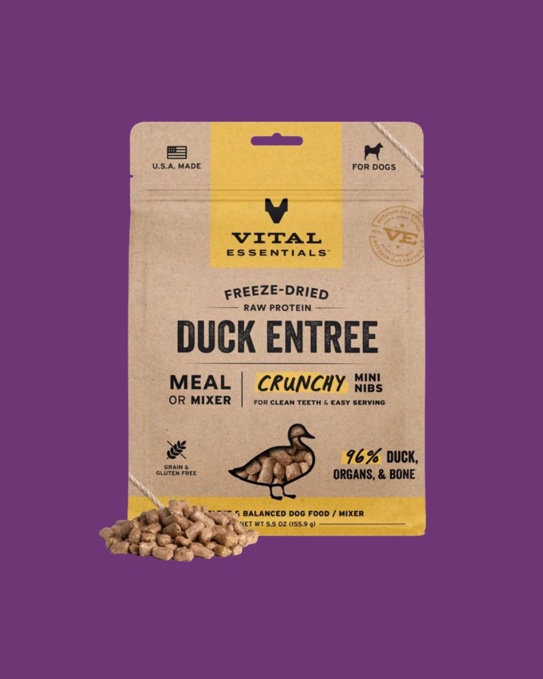 Vital Essentials - Freeze-Dried Duck Mini Crunchy Nibs Raw Dog Food - 14oz
