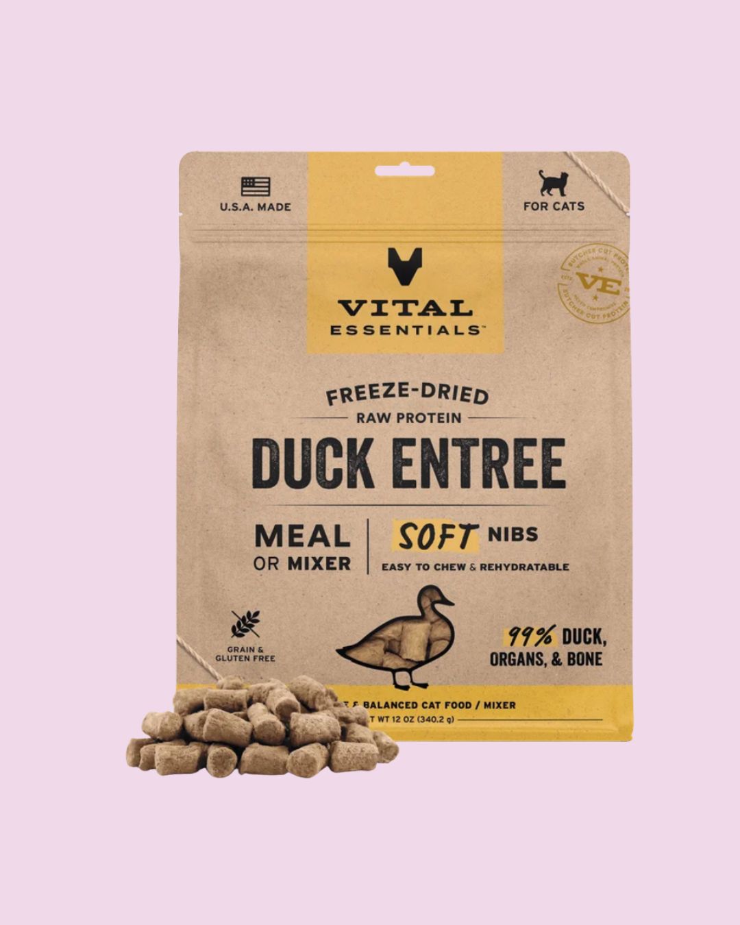Vital Essentials - Freeze-Dried Duck Soft Nibs Raw Cat Food - 12oz