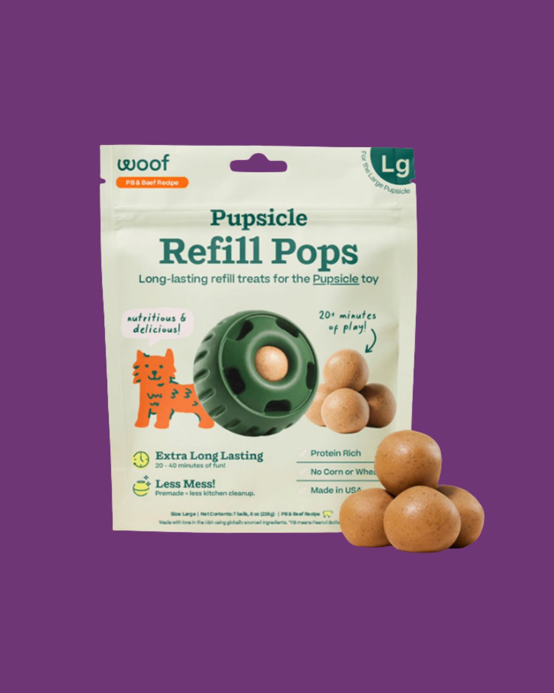 Woof Pupsicle PB Beef Refill Pops, Sizes: S