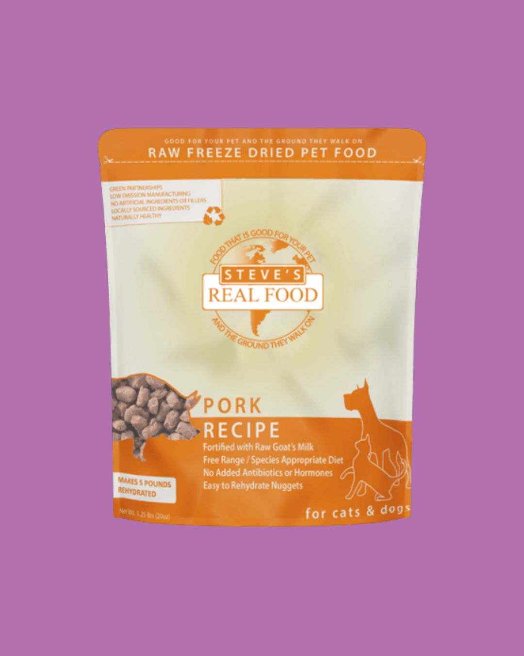 Steve's Real Food- Raw Freeze Dried Pork Recipe Pet Food 20oz