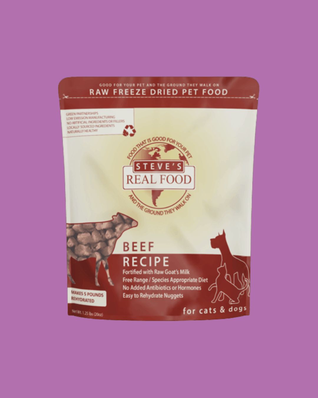 Steve's Real Food- Freeze Dried Raw Beef Recipe Pet Food 20oz