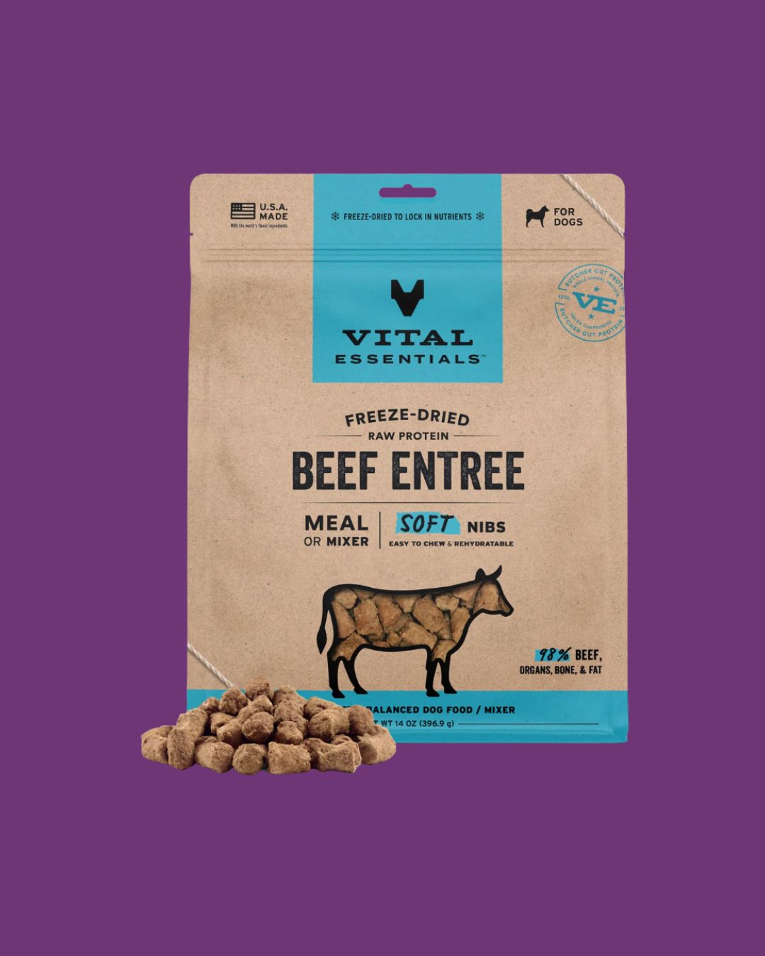 Vital Essentials - Freeze-Dried Beef Soft Nibs Raw Dog Food - 14oz