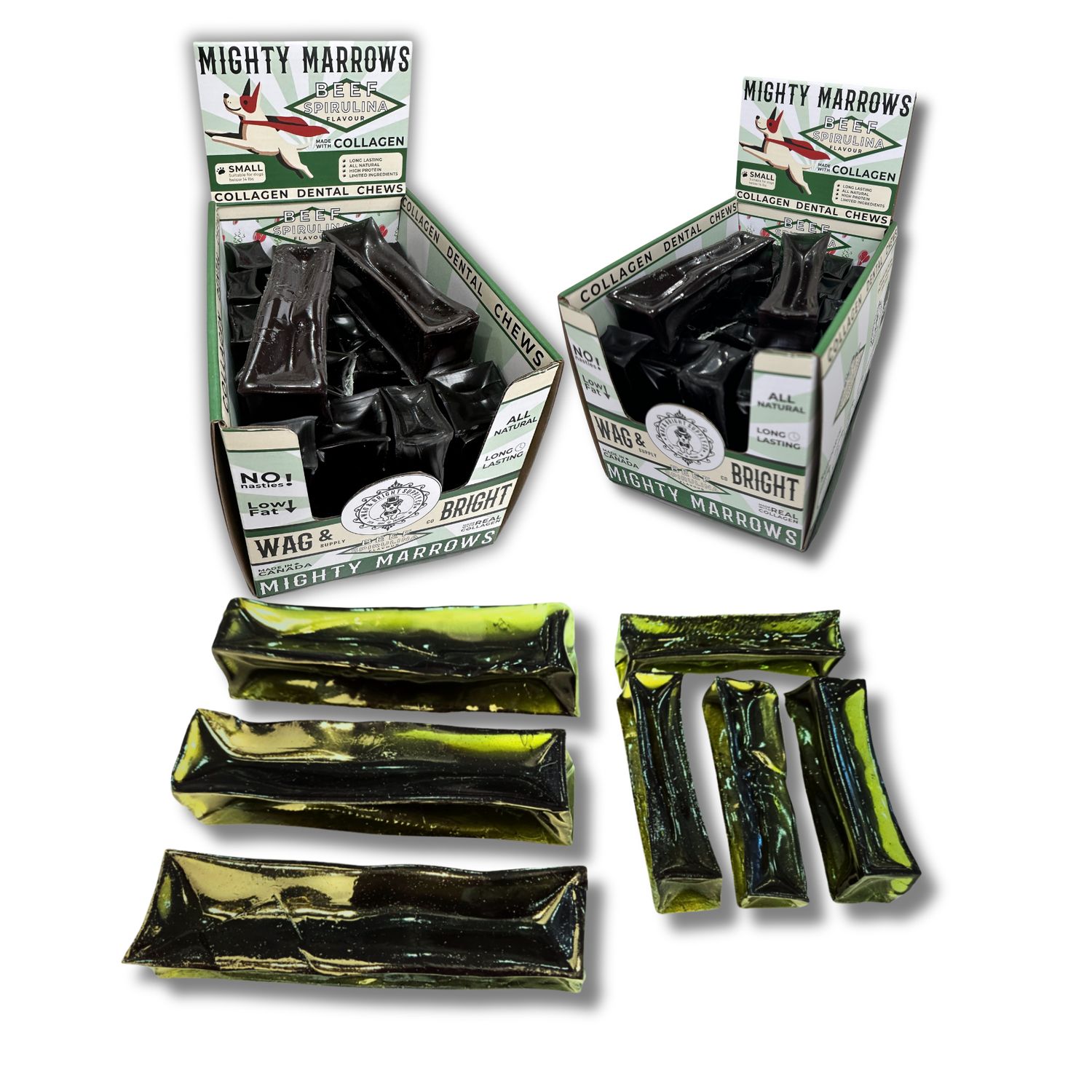 Mighty Marrows Collagen Dental Chew- Spirulina Beef- 3 Sizes, Size: Jumbo