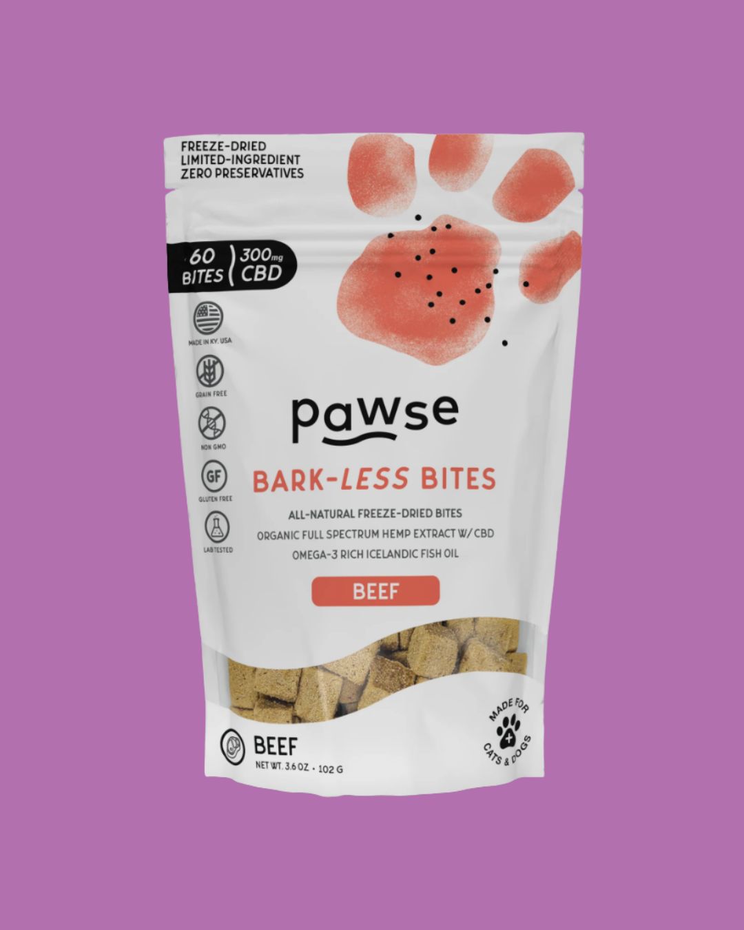 Pawse- Bark Less Beef CBD Treat 60ct