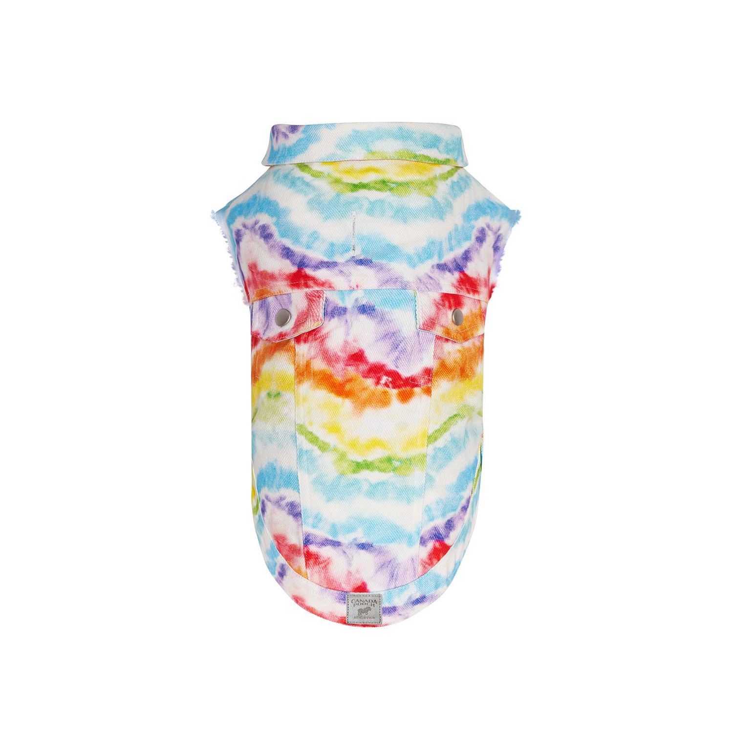 Downtown Denim Dog Vest, Acid-Washed Cotton, Color: Rainbow Tie Dye, Size: 10
