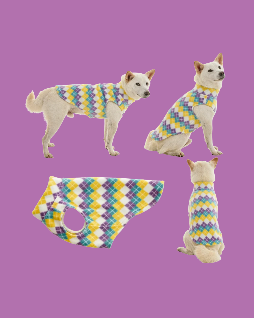 Gooby - Stretch Microfleece Sweater - Argyle, Sizes: XS