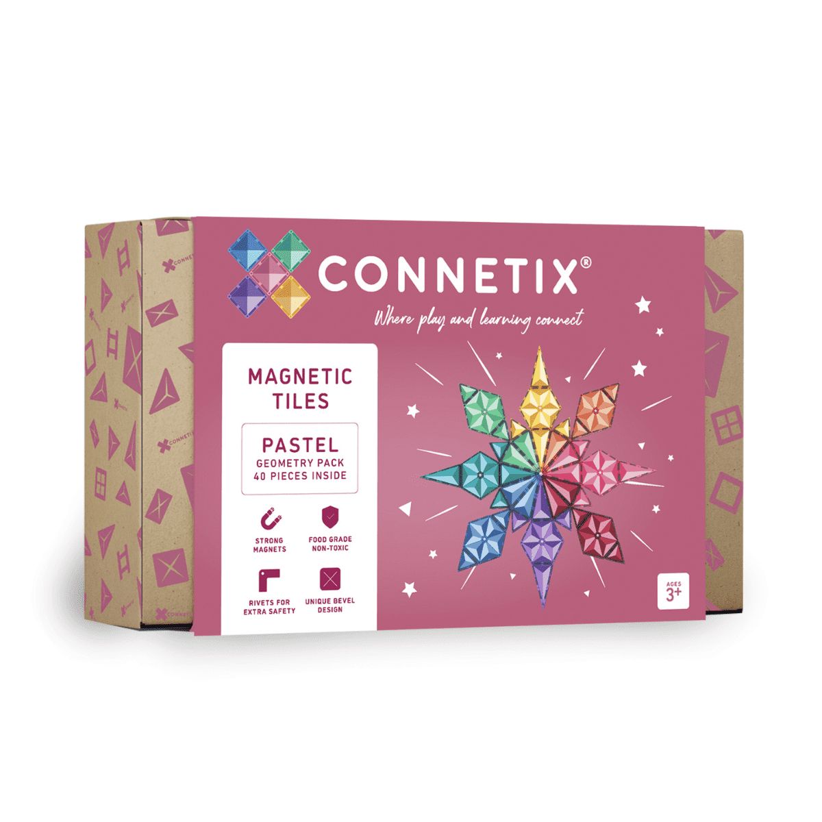 Connetix Pastel Square 40 piece Geometry Pack-CT-P-0040-GE