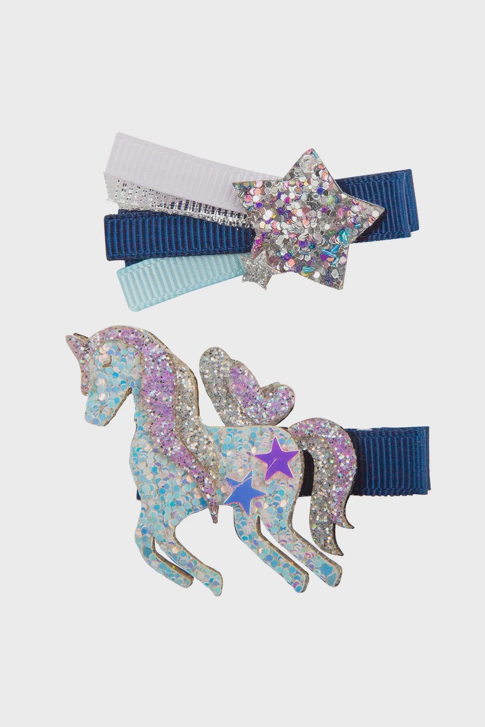 Boutique Navy Unicorn Star Hair Clip #90808