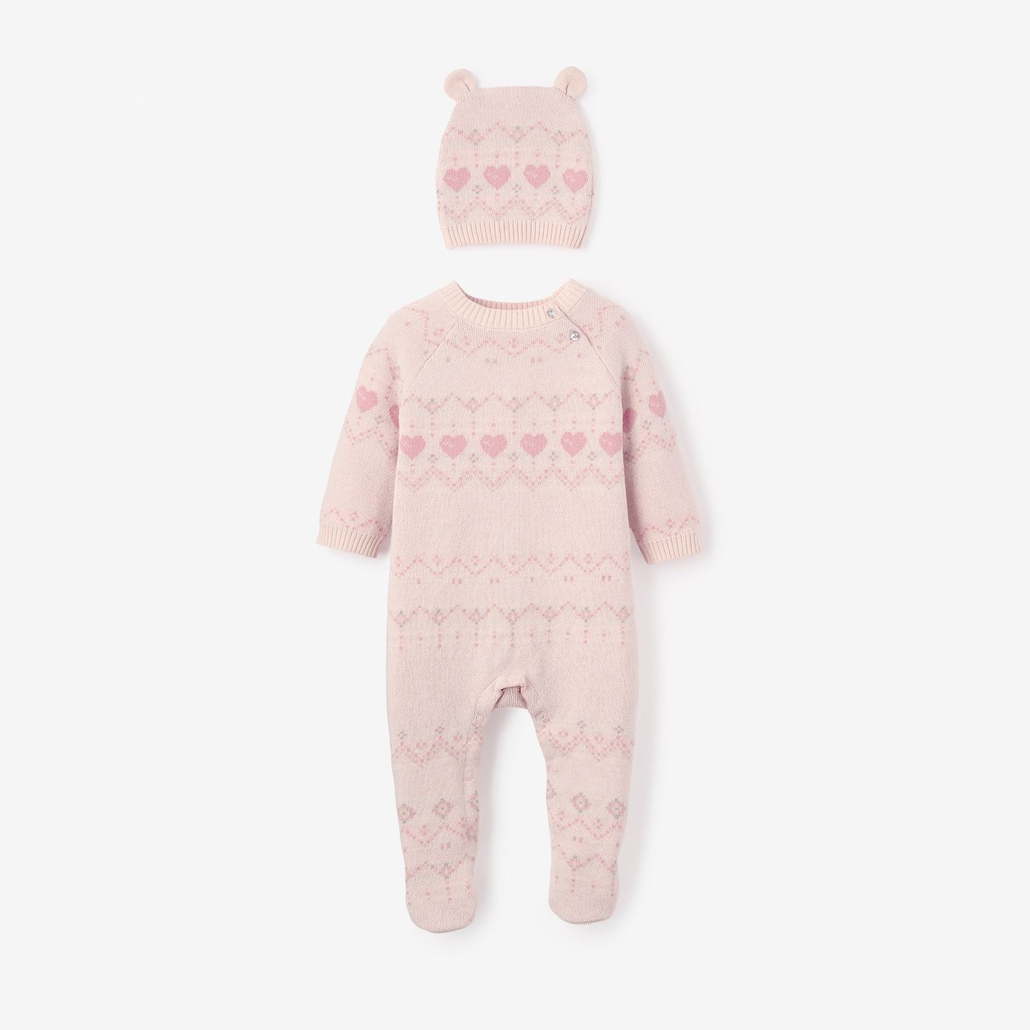 Elegant Baby- Heart Fairisle 2 pc jumpsuit
