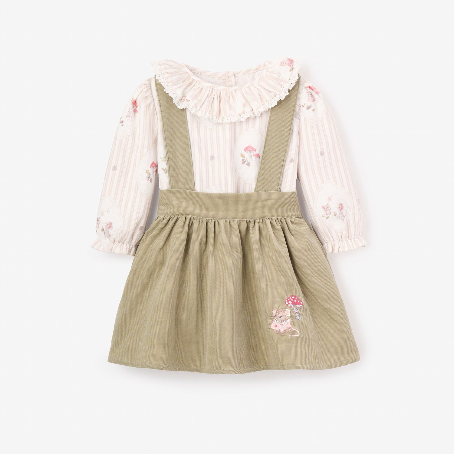 Elegant Baby Magical Mouse Cameo Stripe Pin Cord Top w/Sage Cord Skirt
