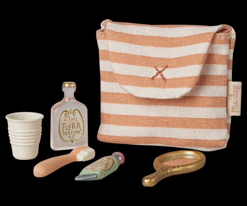 Maileg - toothbrush set in bag, coral stripe