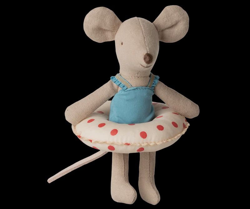 Maileg - beach mouse with float, little sister, red dots