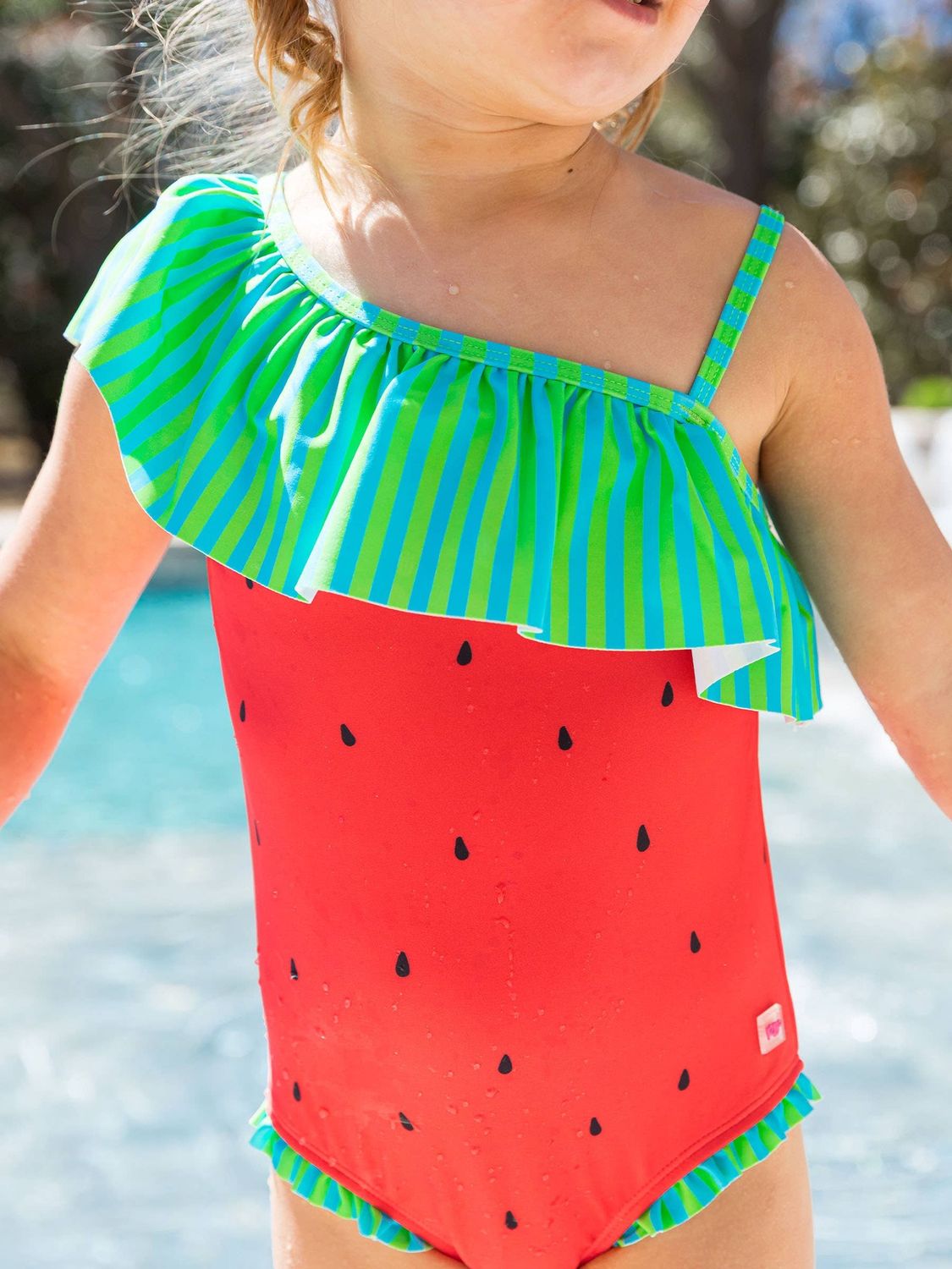 Girls Watermelon One Shoulder One Piece Swimsuit: Red / 3T