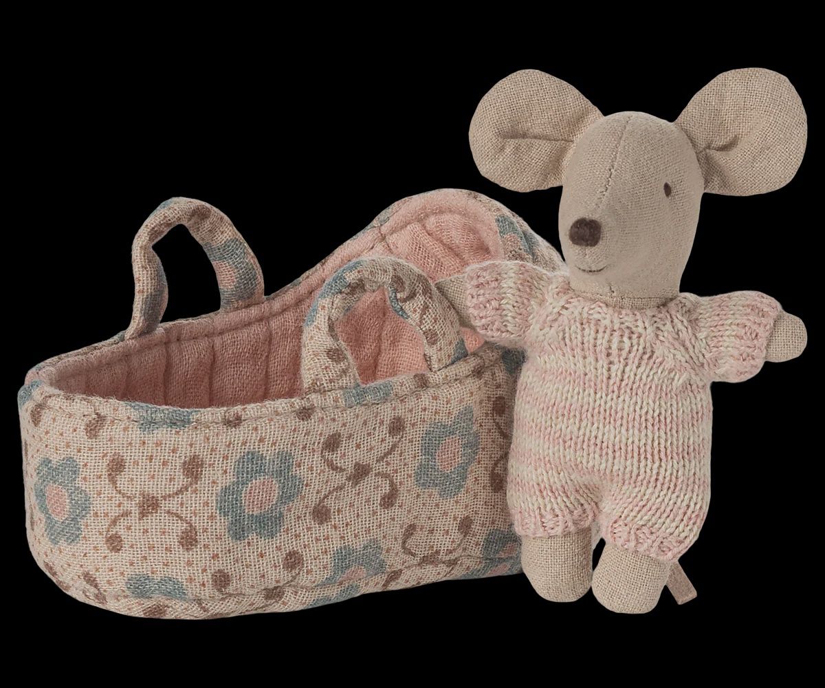 Maileg- Baby Mouse in Cot- Rose
