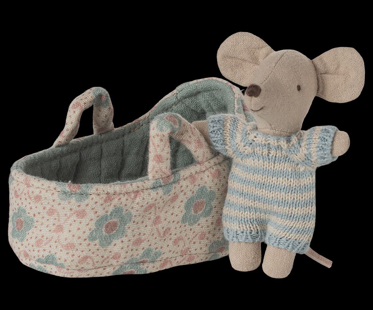Maileg- Baby Mouse in Cot- Blue