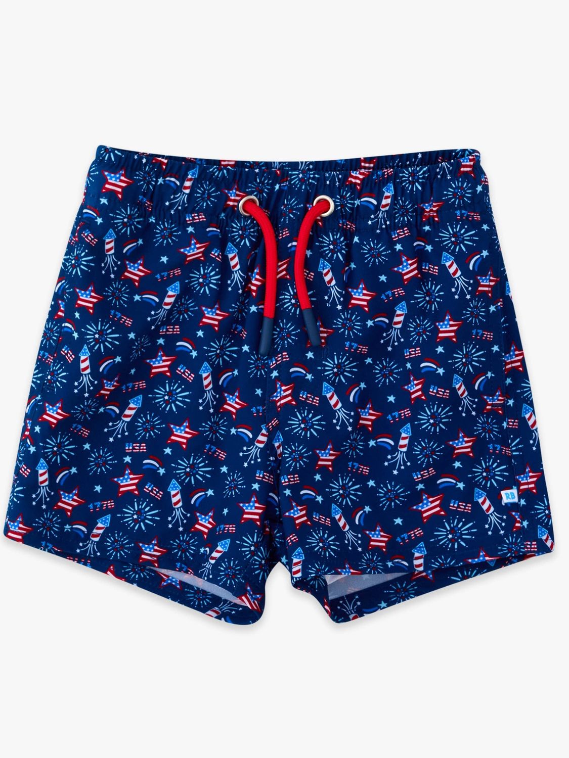 Boys Red White &amp; Boom Fireworks Performance Hybrid Swim Trunks: Navy / 7