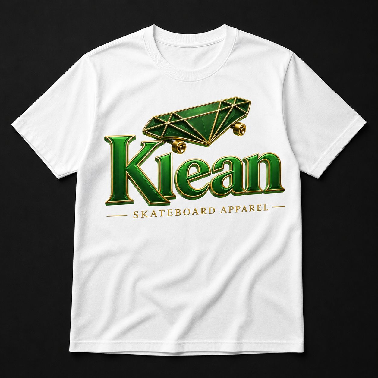 Men Slim Fit White T-Shirt (Klean Logo) Green/Gold Logo