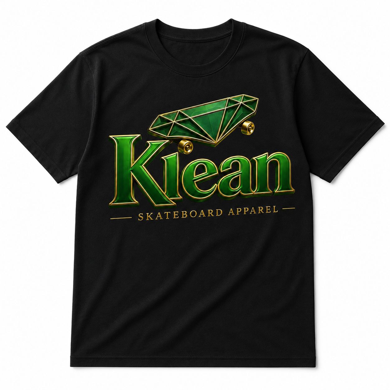 Men Slim Fit Black T - Shirt (Klean Logo) Green/Gold