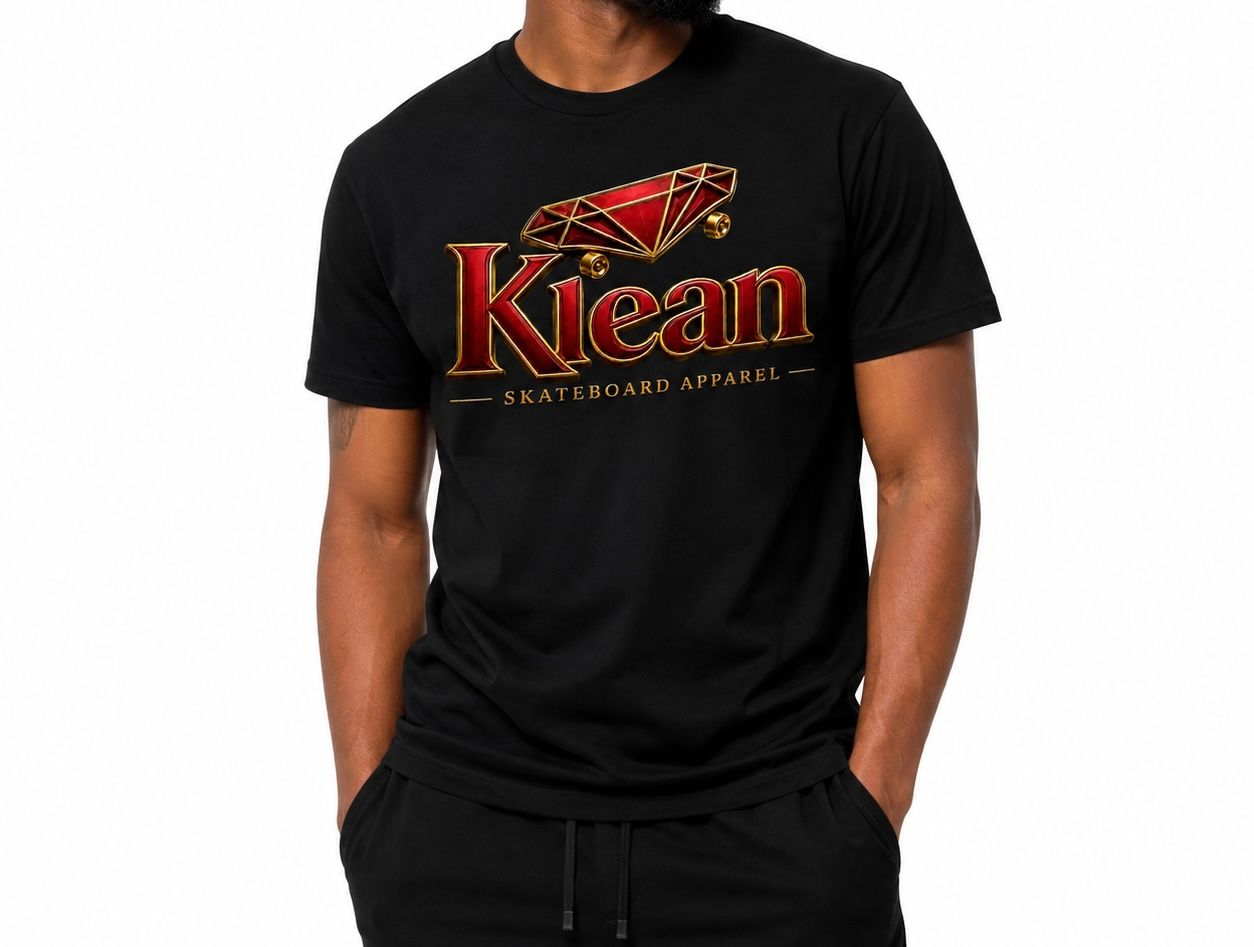 Men Slim Fit Black T- Shirt (Klean Logo) Red/Gold