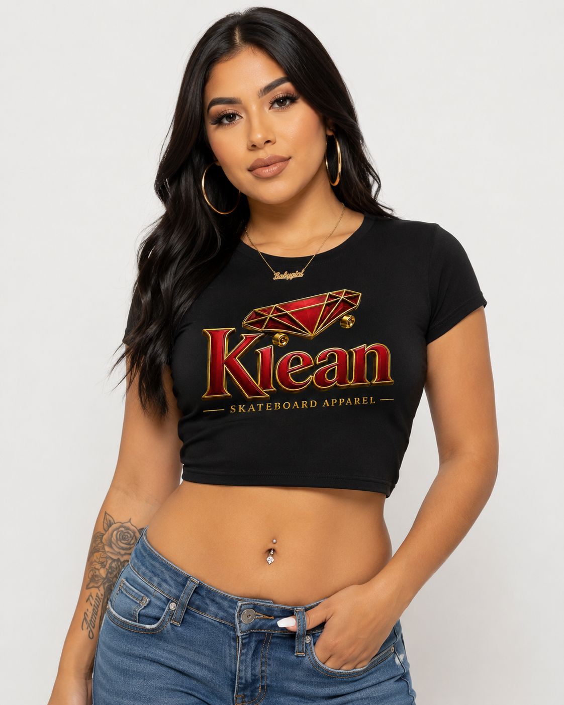 Black Crop Top - Red/Gold Klean Logo